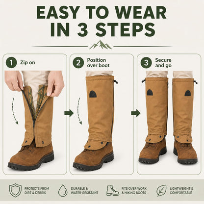TurtleSkin Snake Gaiters, Lightweight & Waterproof Snake Guards for Men & Women, Durable Reversible Snake Chaps for Hunting,Tactical & Survival Gear – Camo/Khaki