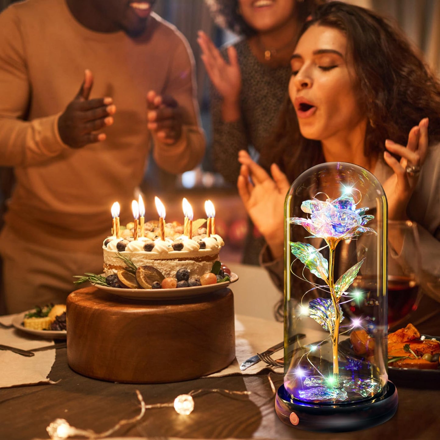 Mothers Day Flowers Gifts for Mom Women Birthday Gift, Rechargeable Galaxy Glass Rose in Glass Dome Forever Crystal Rose Anniversary Mother's Day Roses Gifts for Daughter Wife Women Grandma Rainbow