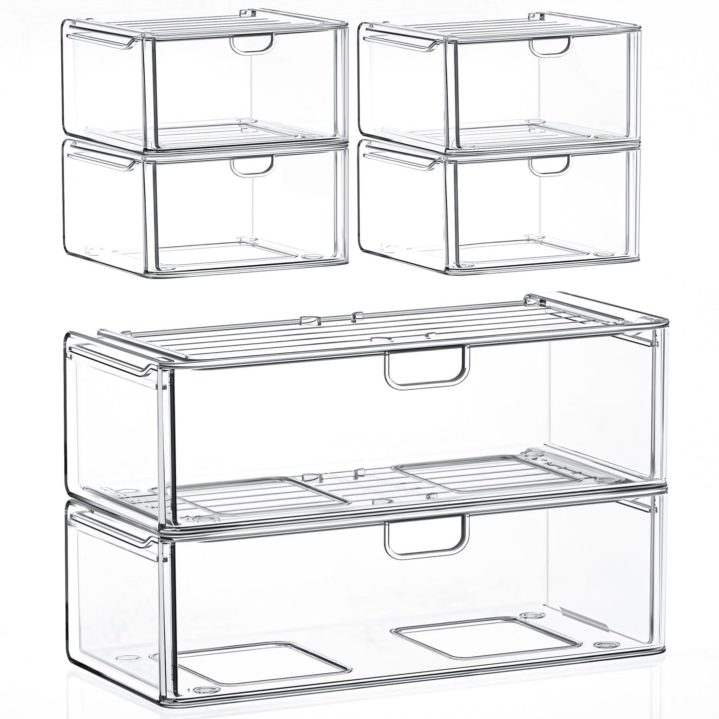 caktraie Acrylic Stackable Storage Drawers Set of 6, Clear Plastic Storage Drawer Organzier, Storage Organizer, Makeup Organizer,Ideal for Vanity, Bathroom,Cabinet,Pantry Organization