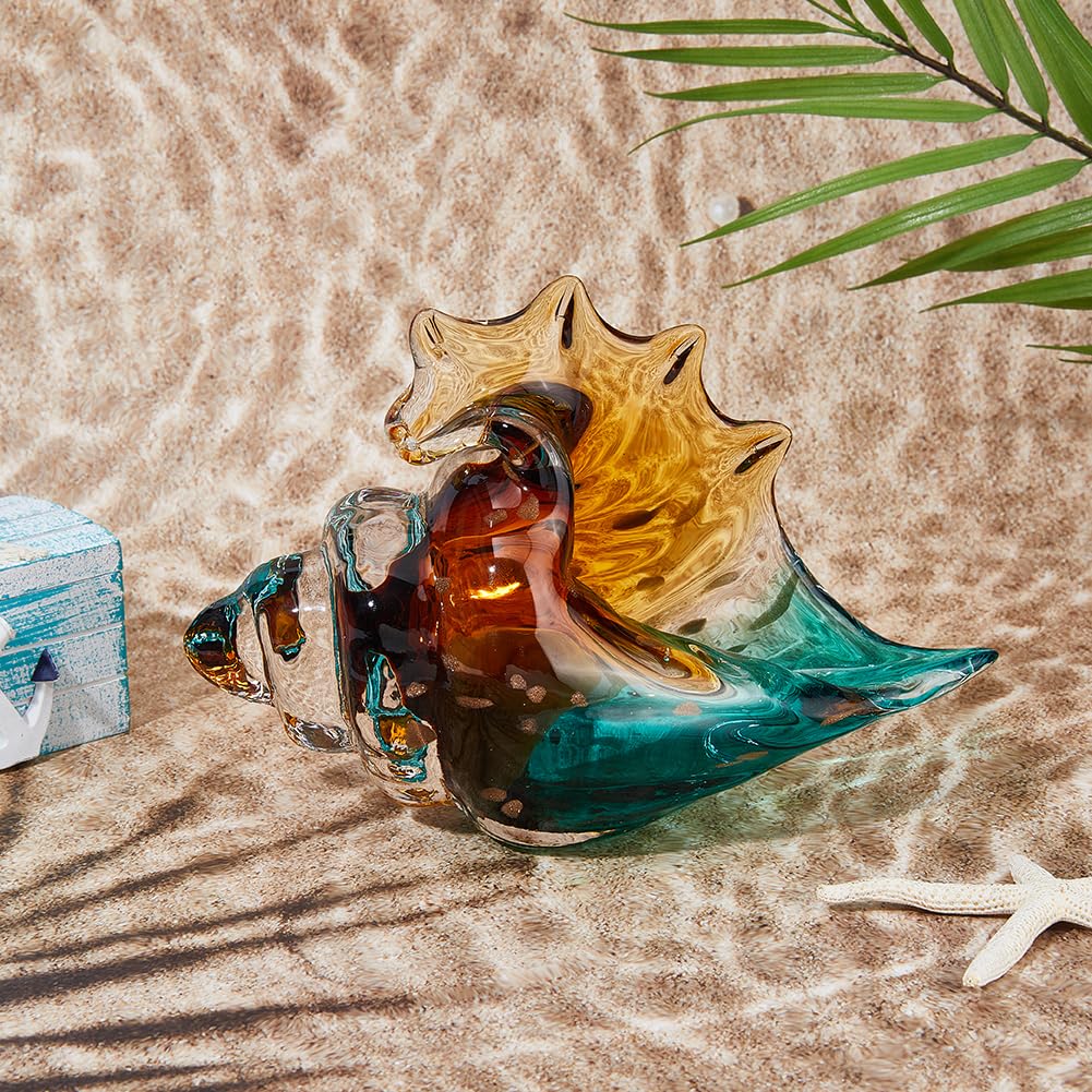 SUPERFINDINGS Blown Glass Conch Statue Sea Glass Art Figurines Sea Glass Decor 21x9.5x13.5cm Creative Conch Seashell Statue Coastal Home Decor for Dining Tables Entryways Coffee Tables Living Rooms