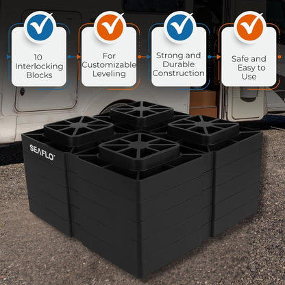 SEAFLO Heavy-Duty RV Leveling Blocks - Maximum Strength & Stability for Motorhomes, Trailers, and Campers (5)