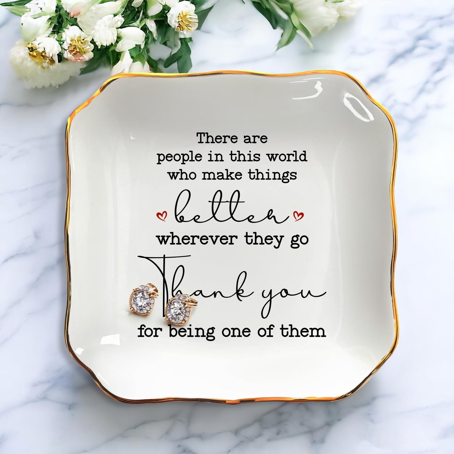 OASSIE Thank You Gifts for Women - 4"x4" Ceramic Jewelry Dish Tray