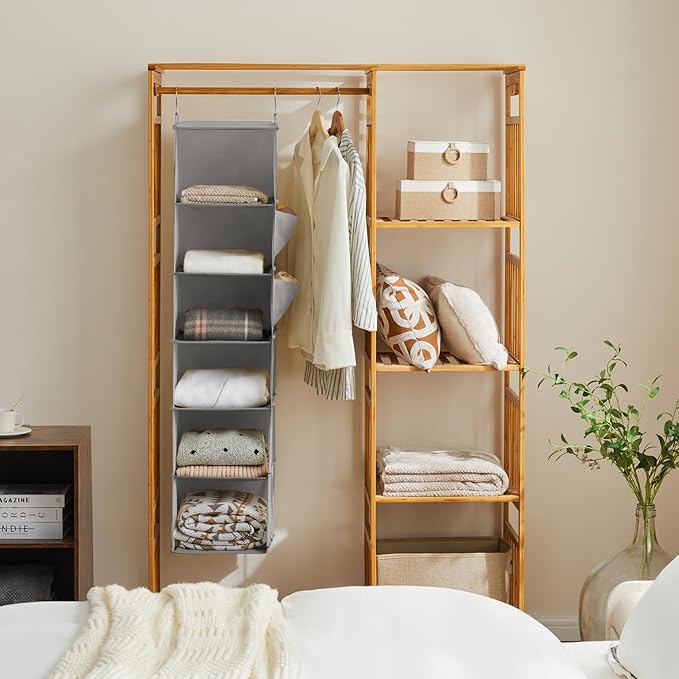 YOUDENOVA Hanging Closet Organizer and Storage, 6-Shelf Closet Hanging Shelves