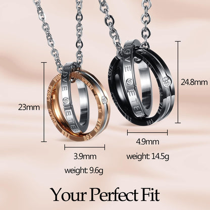 Feraco His Hers Matching Set Necklace For Couples, Titanium Stainless Steel Promise Love Pendant Necklaces, Jewelry Gifts for Girlfriend Boyfriend