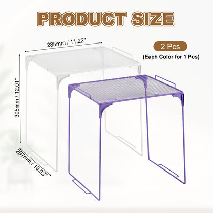 PATIKIL 2 Pcs Locker Shelf Organizer, Stackable Metal Storage Rack Organizer for Home Kitchen Office Gym Space Saving Utility Shelving, White/Purple