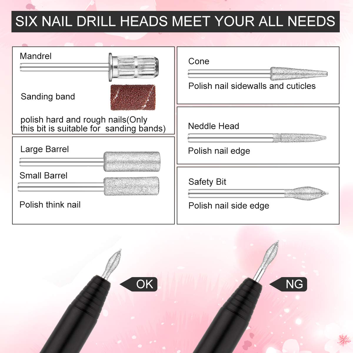Portable Electric Nail Drill File Machine with Acrylic Nail Kit Set Professional 20000rpm Manicure Pedicure with Sanding Bands Brush for Nail Art Gel Nail Polish Tips Clippers