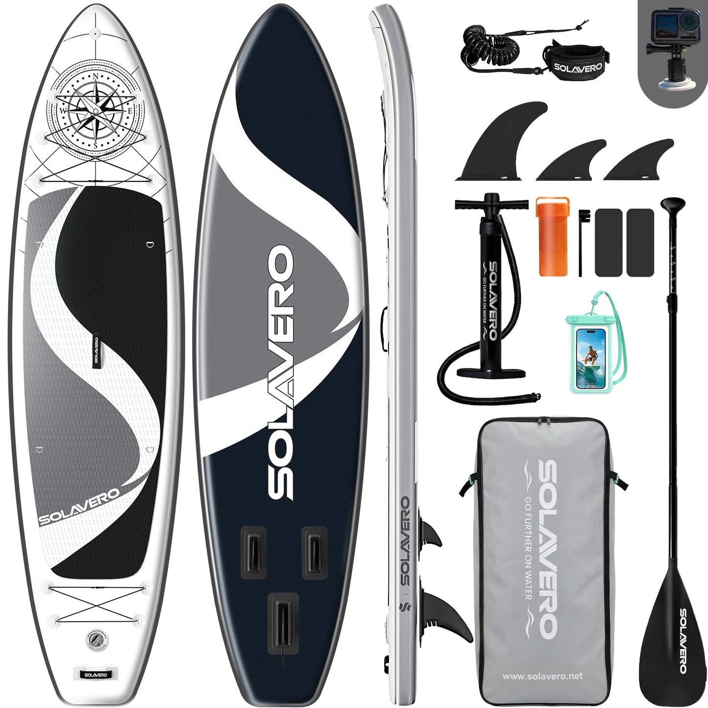 SOLAVERO Inflatable Stand Up Paddle Board with Premium SUP Accessories, Extra Wide Stable SUP Board for All Skill Levels, 11'6" Paddleboard with Non-Slip EVA Deck for Adults & Youth