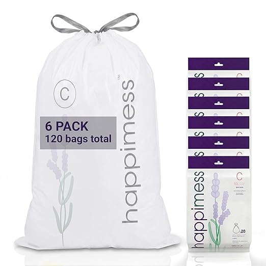 happimess 13.2 Gallon Drawstring Trash Bags, Lavender Scent, Heavy Duty MDPE