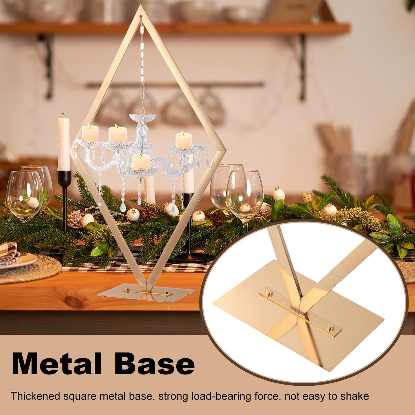 BFECGDXT 2pcs 43" Diamond Centerpieces for Tables, Metal Candle Holders Acrylic Centerpiece Stand, Gold Candelabra Stand for Wedding Dining Tables Party Home Decoration