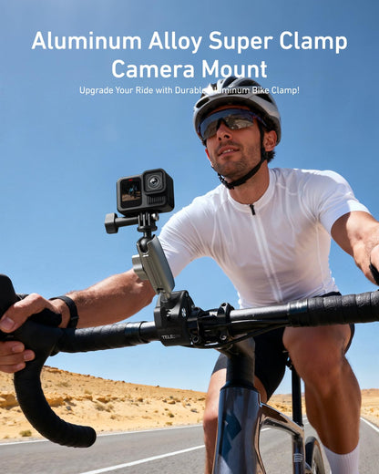 TELESIN Super Clamp Camera Mount with 360° Dual Ball Head, Bike/Bicycle/Motorcycle Handlebar Mount for DJI Osmo Pocket 4/ DJI Osmo Action 6/ Action 5 Pro/Osmo Nano/Action 4/Hero 13 12 11/Insta 360 X5