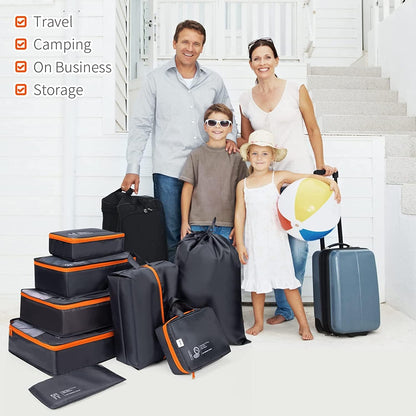 DIMJ Packing Cubes 8 Sets Travel Luggage Organizers for Suitcases Packing Organiser with Label Shoe Storage Bags Laundry Bag, Black