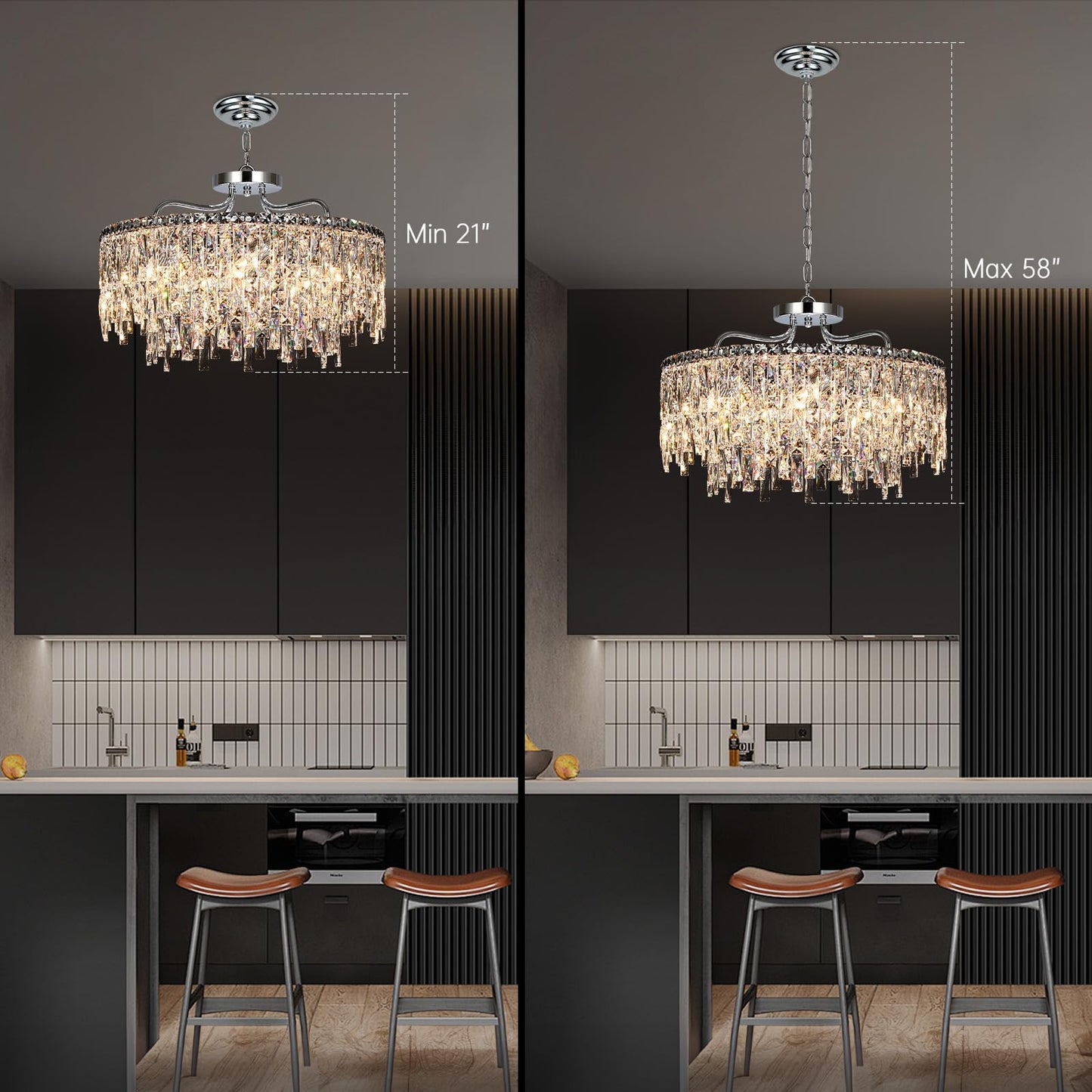 NISIDUN Luxury Crystal Chandelier, 24" Modern Round Dining Room Chandeliers Over Table，8 Lights Chrome Ceiling Pendant Ceiling Lighting for Living Room Bedroom Entryway Foyer Staircase