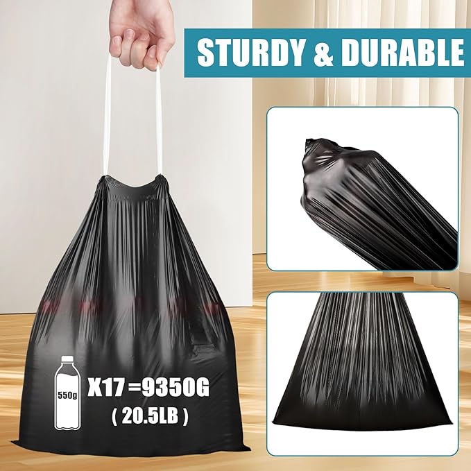 100 Count Small Trash Bags, JUKFITA 4 Gallon Trash Bags Drawstring