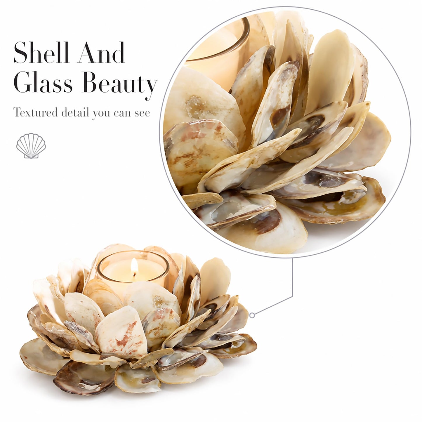 Mud Pie 498B002 Oyster Shell Votive Holder 3 1/4" x 7"