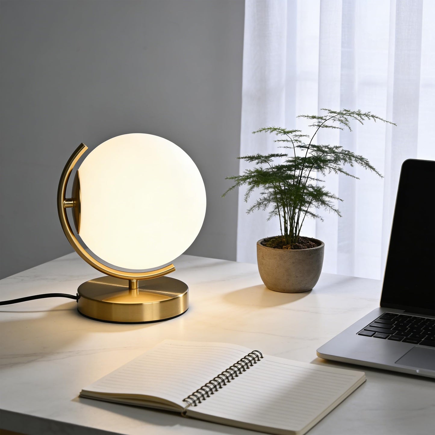 Antique House Gold Modern Globe Table Lamp with 7.1'' Glass Goble Shade Mid Century Table Lamps Desk lamp Metal Standing lamp for Bedroom Living Room Office