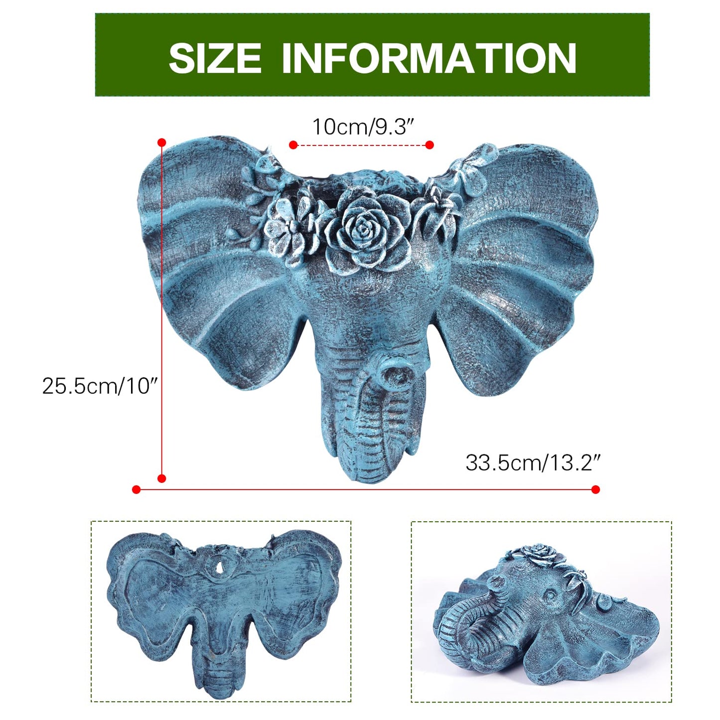 Sungmor Resin Elephant Head Wall Pot, Unique Bohemian Style Animal Face Planter, Vertical Hanging Plant Pot, Pretty Decorative Flower Pot for Indoor Outdoor Plants, for Gardening Lovers
