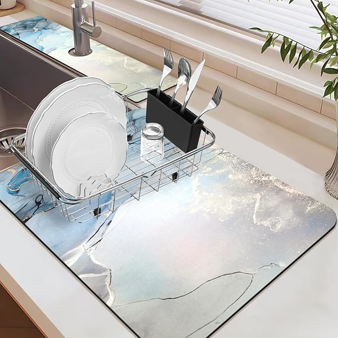 19.5" x 12" Dish Drying Mat & 24" x 5.5" Sink Splash Guard, Super Absorbent