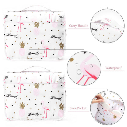 Hanging Travel Toiletry Bag for Women & Girls, Lychii Cosmetics Makeup Bag Organiser for Travel Size Accessories - Flamingo Printed