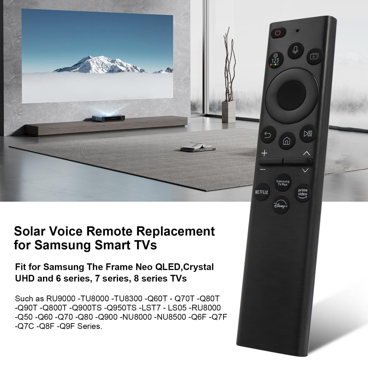 BN59-01385A Solar Voice Remote for Samsung TV Remotes Replacement with Bluetooth Rechargeable Solar Cell Fit for Samsung Remote Control for Smart TVs Frame Neo LED Ultra HD Series