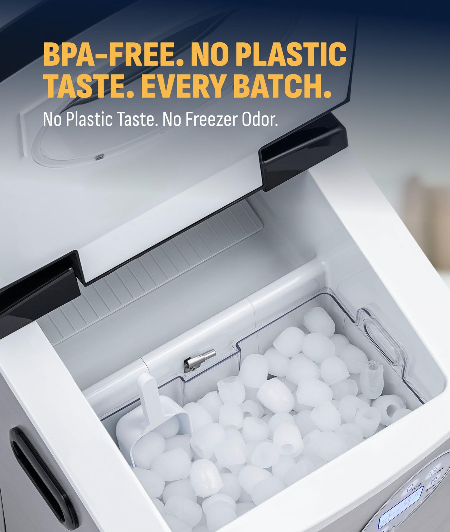NewAir 50 lb. Countertop Ice Maker | Portable Bullet Ice Machine | 12 Cubes in 7 Minutes, 3 Ice Sizes | Stainless Steel, Self-Cleaning, BPA-Free