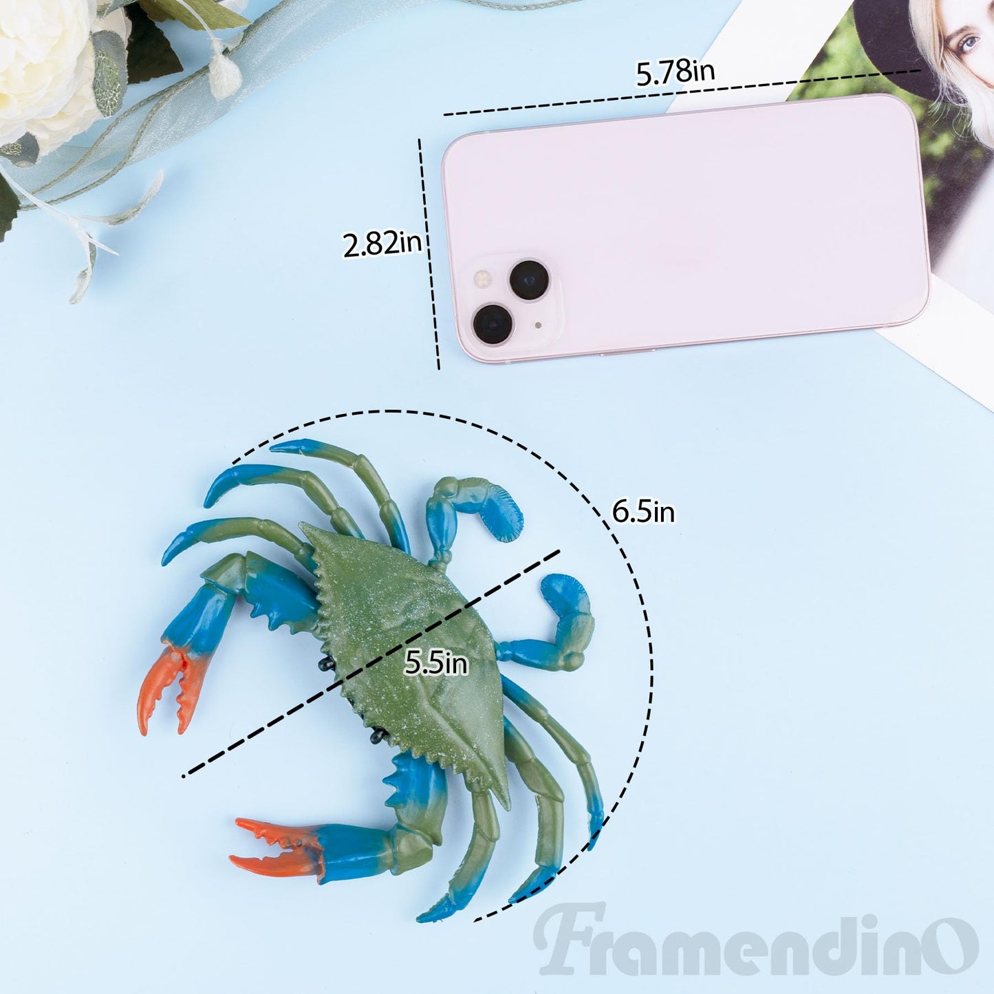 Framendino, 2 Pack Artificial Plastic Realistic Crab Style Decor Sea Animals Blue