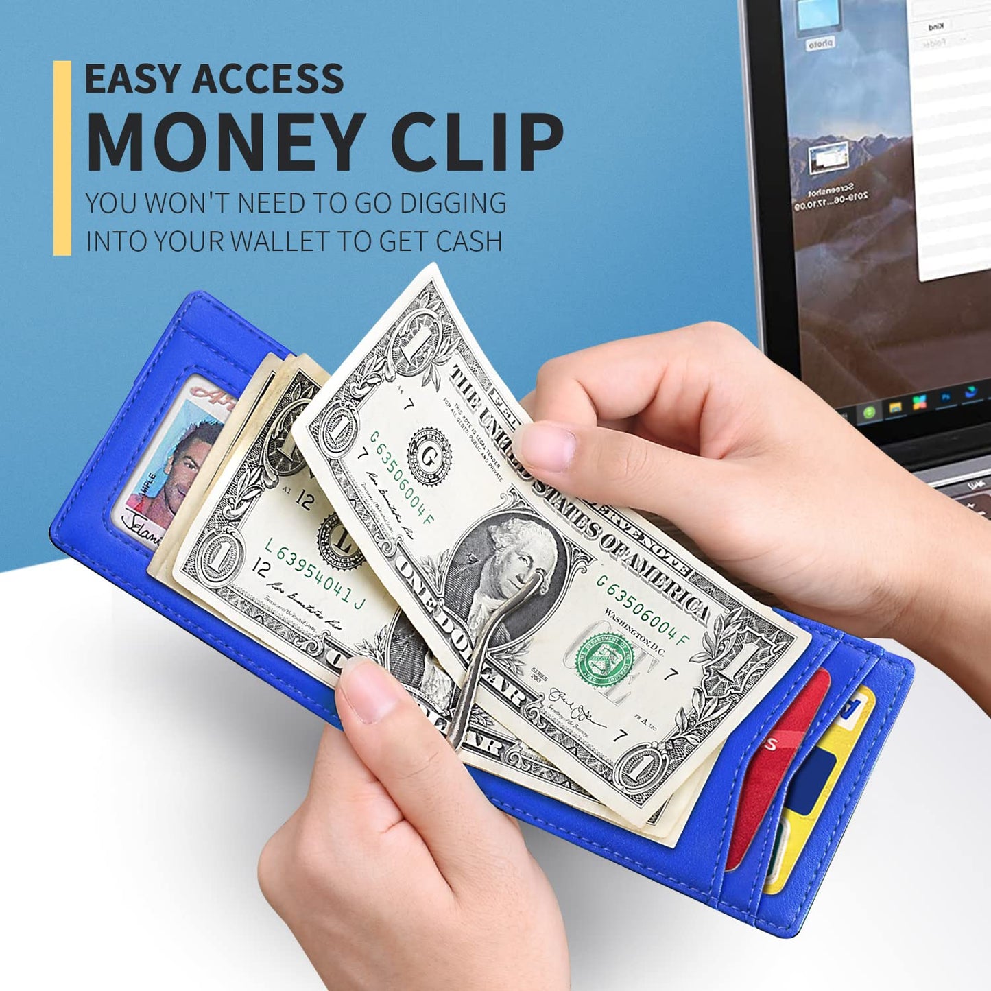 Slim Wallet for Men Genuine Leather RFID Blocking Bifold Minimalist Front Pocket Mens Wallet with Money Clip Thin Gift Box