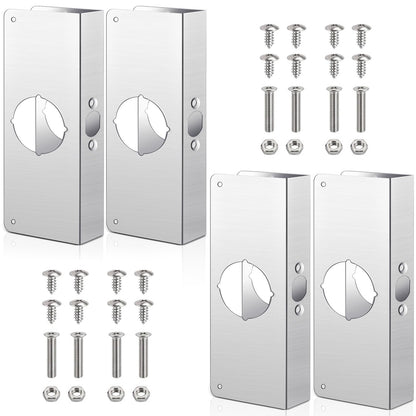 Dunzy 4 Pack 1-3/8 Inch x 9 Inch Door Reinforcement Plate 2-1/8" Thick Stainless Steel Lock and Door Reinforcer Security to Repair Home Wood Metal Knob/Lock/Latch/Deadbolt, Silver