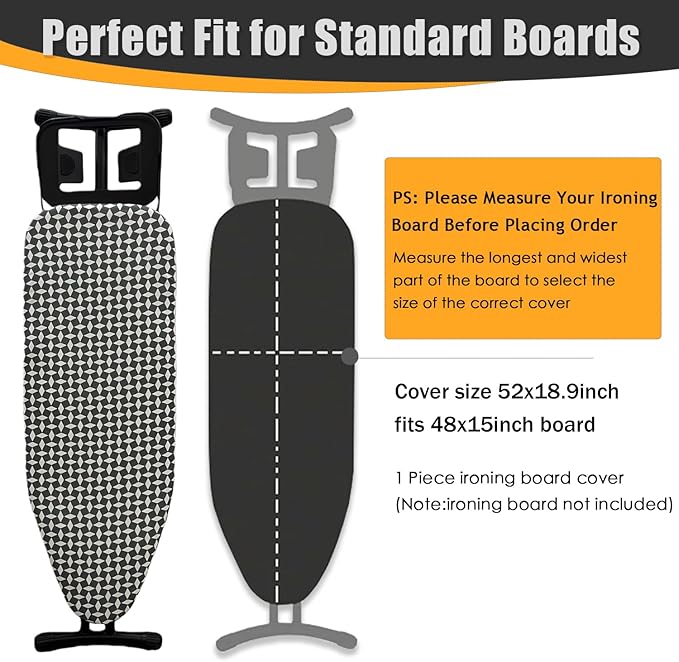 Ironing Board Cover and Pad, Sewn-in Thick Feltpads, Elastic Edge, Fits
