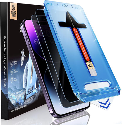 MAGIC JOHN 2 Pack for iPhone 14 Pro Max 6.7 inch Privacy Tempered Glass Screen Protector, Auto Dust-Elimination Installation, Easy Installation, Bubble Free