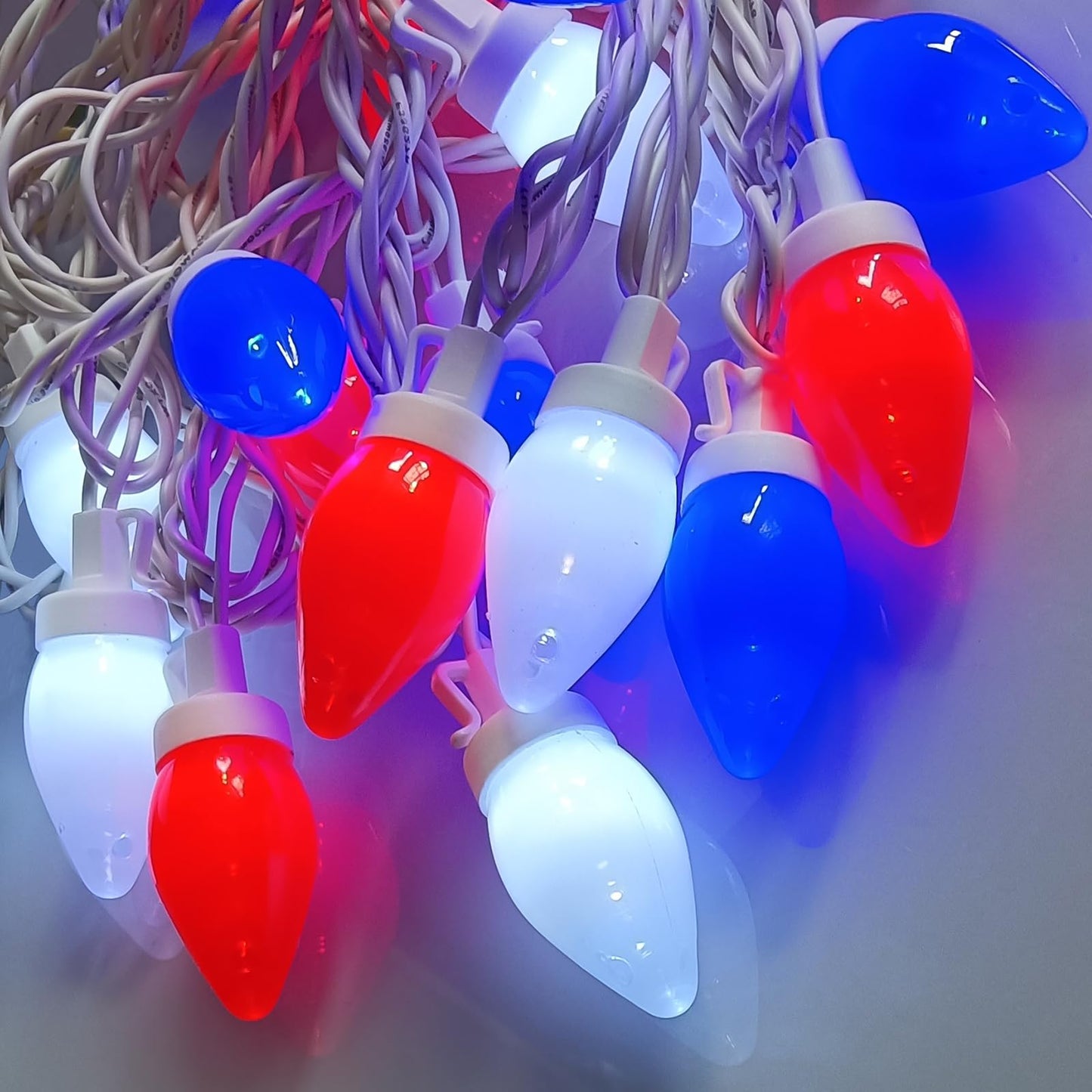 Fonusty Red White and Blue Lights 25Ft C7 LED Christmas Light with 25 Shatterproof 4th of July Decorations String Lights, Plug in Patriotic Light for Outdoor Indoor July 4th Party Decor