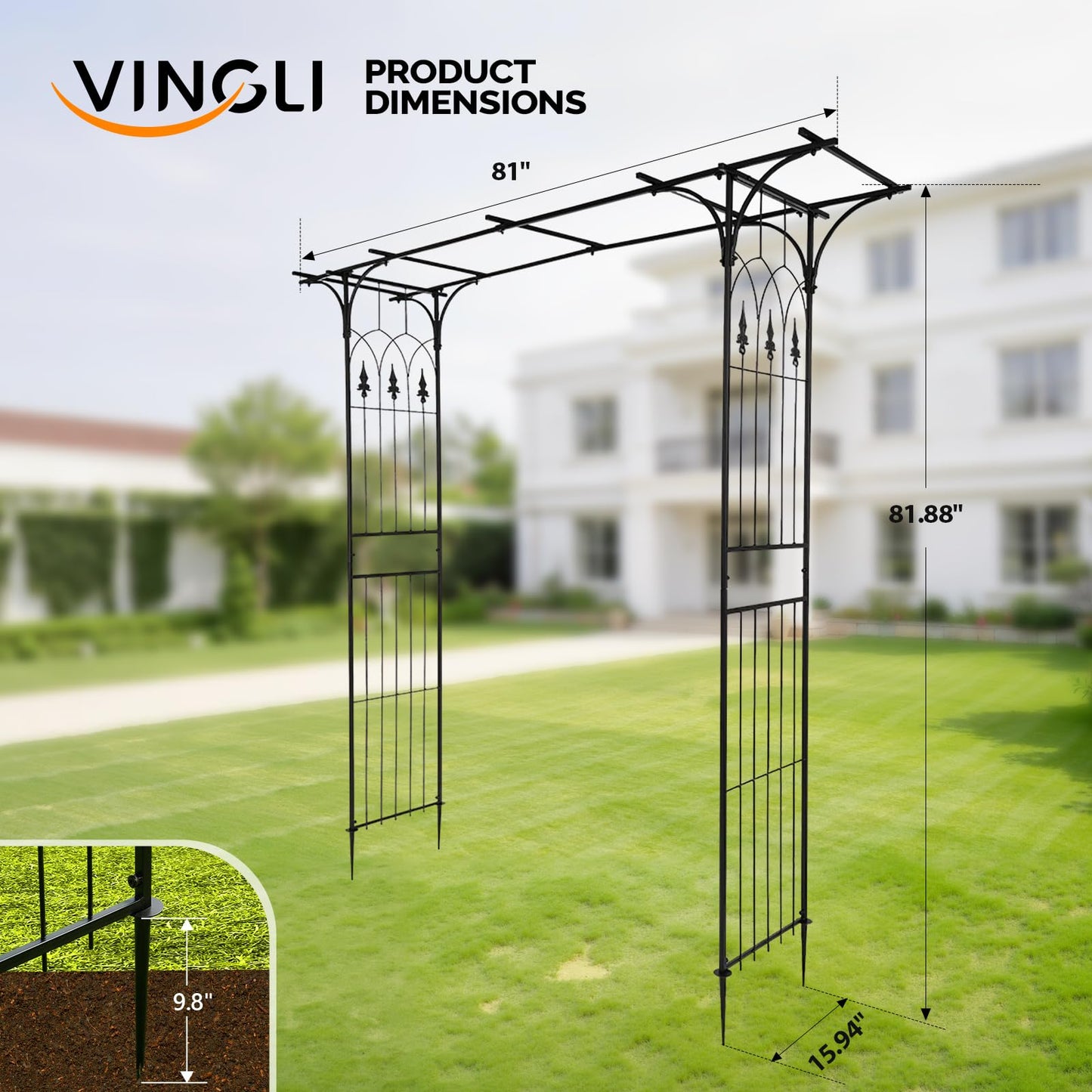 VINGLI Garden Arbor, Arch Archway for Wedding Ceremony Party, Steel Garden Trellis for Plant Climbing, Christmas Decorations Pergola for Backyard, Lawn (Black)