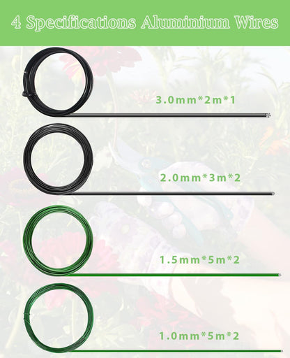 MOSFiATA Bonsai Wire Kit 8Pcs, 7 Roll Aluminum Bonsai Training Wire Coils with Cutter Set - Multiple Sizes (1/1.5/2.0/3.0mm) for Bonsai Trees Branch Control Plant Shaping