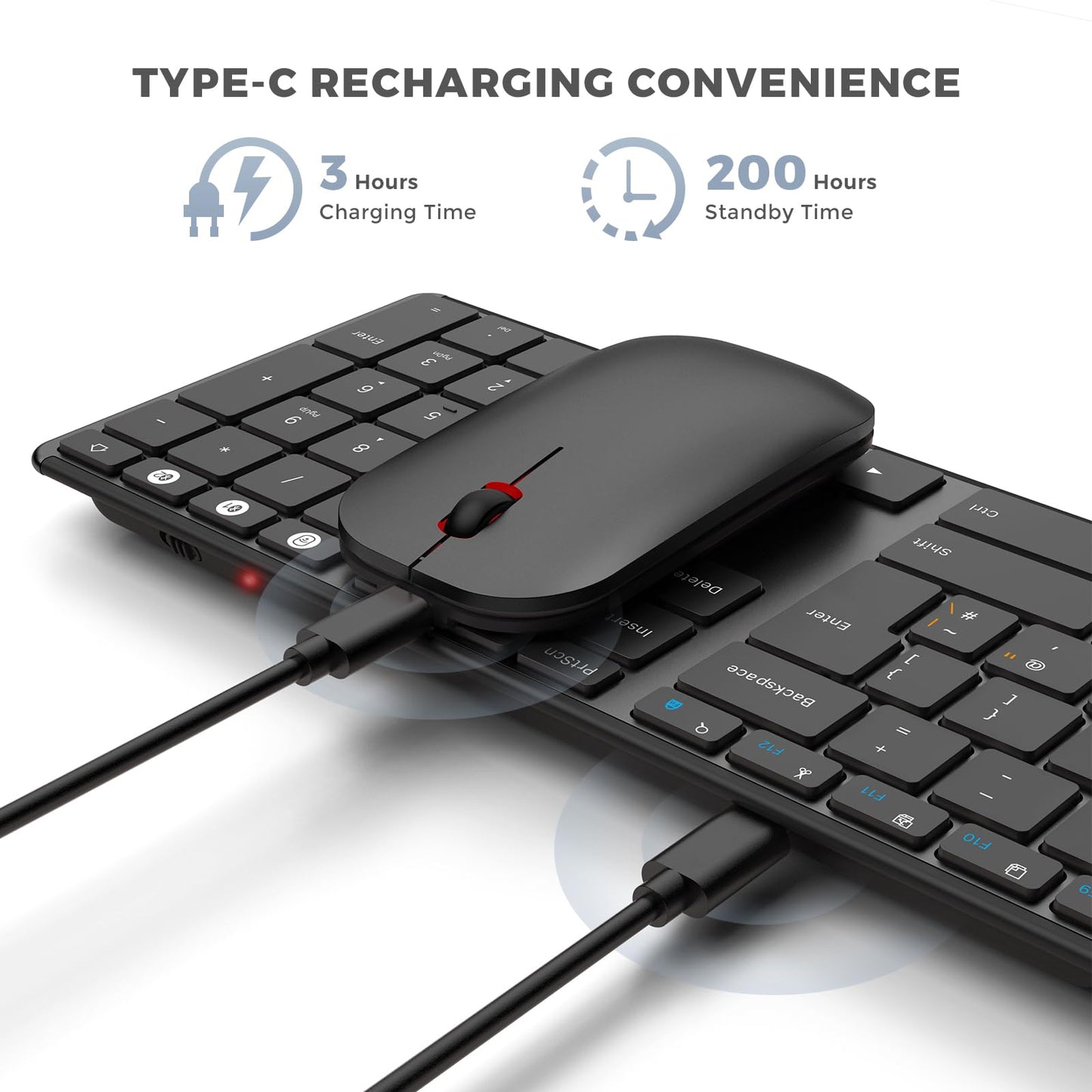 seenda SKM64-3 Wireless Bluetooth Keyboard Mouse, Multi - Device Ultra Slim Rechargeable Wireless Mouse and Keyboard Set for Windows, Mac OS, Laptop, iPad, Tablet, QWERTY UK Layout, Black