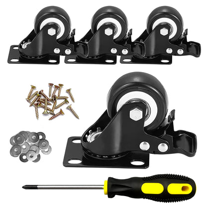 Caster Wheels, 2 inch Casters, Casters Set of 4 Heavy Duty - CLOATFET Locking Casters, Swivel Casters with Brake (Top Plate), Non Marking Black Castor Wheels for Cart Furniture Workbench