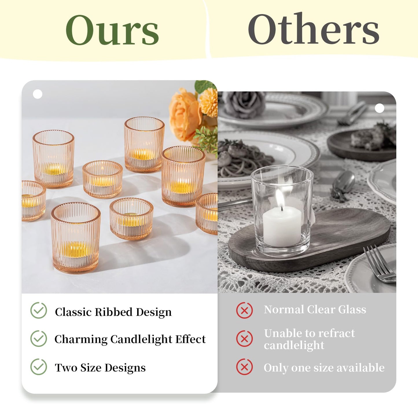Glasseam Gold Votive Candle Holders: 8 Pcs Ribbed Glass Tealight Candle Holder Set Tea Light Holders Wedding Decorations for Reception Modern Home Decor Centerpiece Gifts