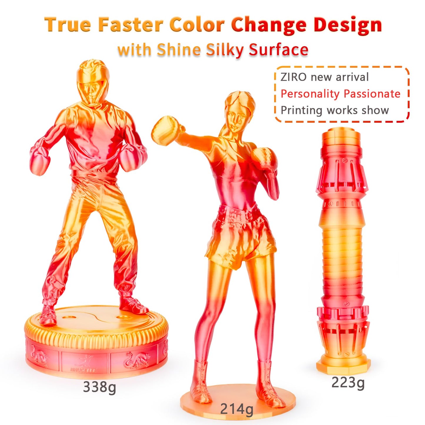 ZIRO Multicolor Silk Filament 1.75mm PLA, Fast Gradient Silky PLA Filament, 1kg/2.2lb Spool, Fit Most 3D Printers, Personality Series - Passionate
