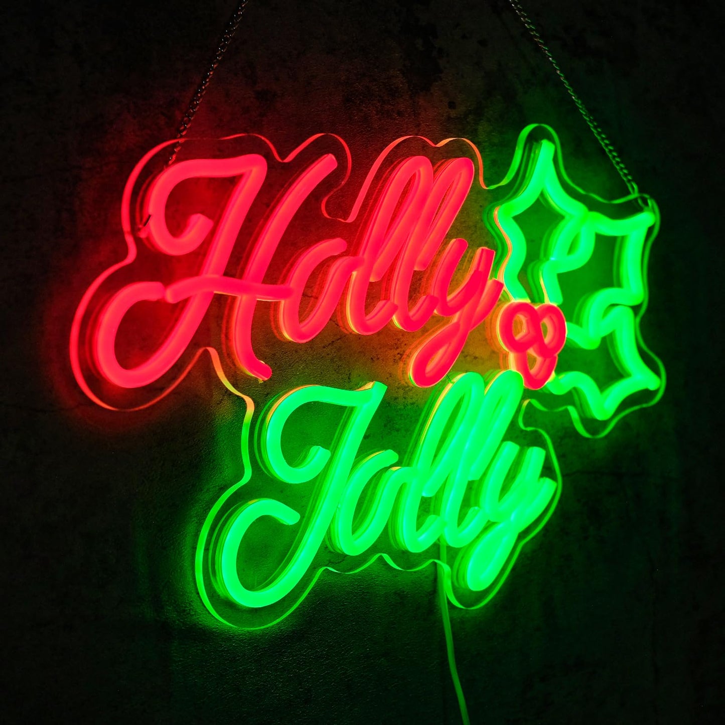 Virlusy Holly Jolly Neon Signs for Wall Decor Dimmable Merry Christmas Led Lights Signs Holly Berry Letters Neon Light for Christmas Party Bar Bedroom Home Shop Party Decor Birthday New Year Gifts