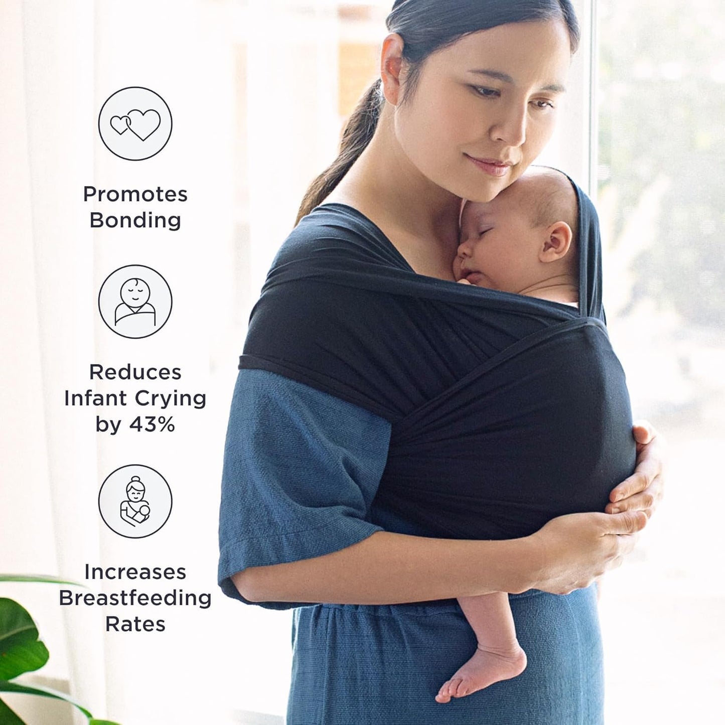 Soft Cotton Baby Wrap Carrier - Adjustable Infant Sling for Newborn to 2 Years, Hands-Free Babywearing for Parenting, Shopping, Travel - Breathable & Lightweight (Black)