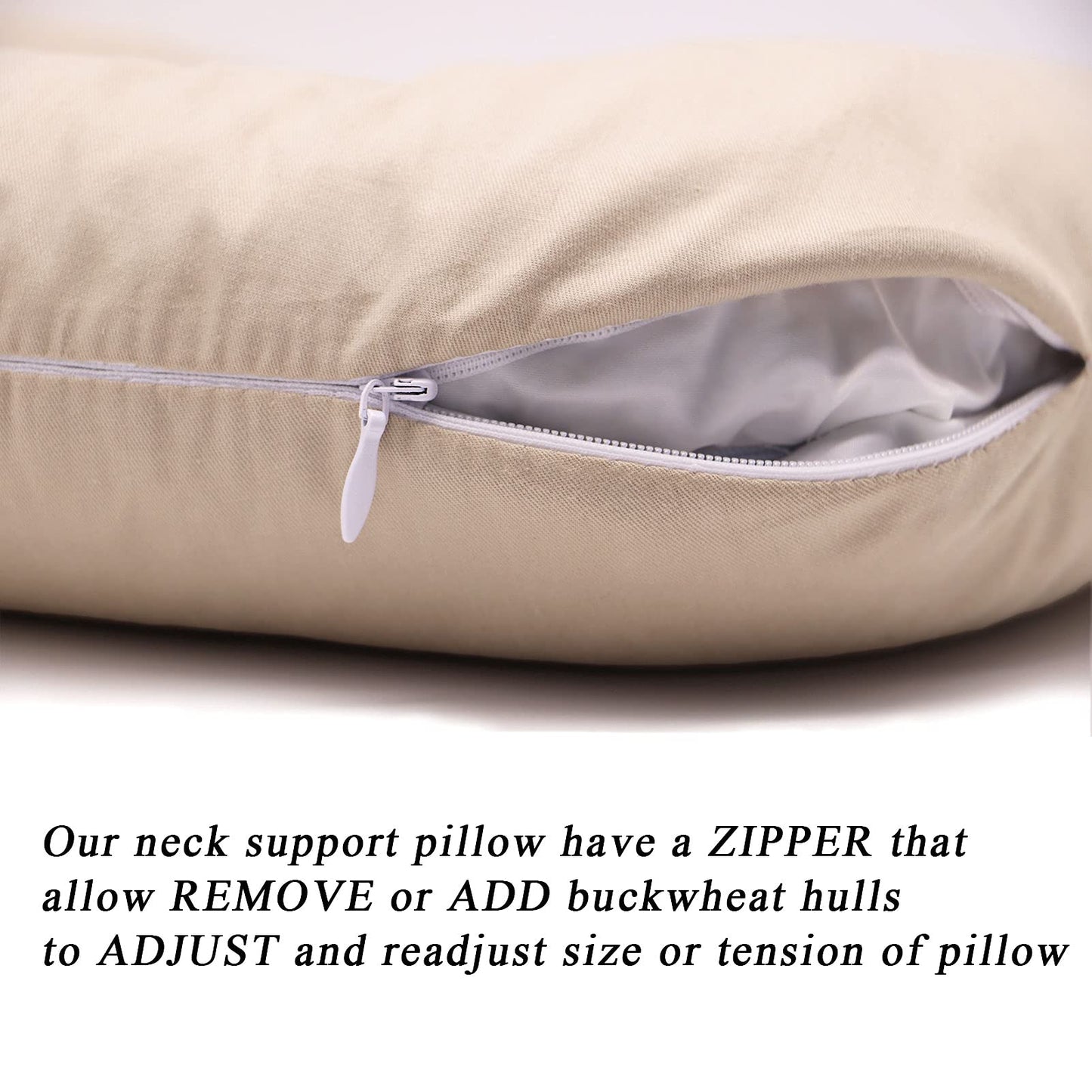 Buckwheat U-Shaped Neck Pillow Adjustable Buckwheat Hull Pillow with Pillowcase, Neck Support and Shoulder Relax Cervical Pillow (12x12 inch, Grey)