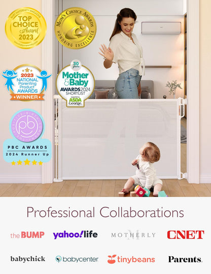 Momcozy Retractable Baby Gate, 33" Tall, Extends up to 55" Wide, Child Safety Baby Gates for Stairs, Doorways, Hallways, Indoor, Outdoor White