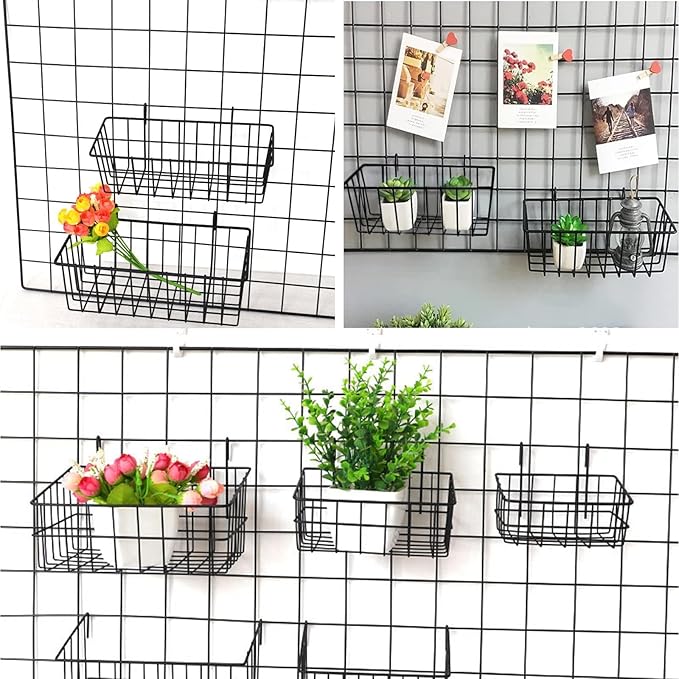 10 PCS Wire Baskets Wall Grid Panel Hanging Wire Basket Hanging Wall Baskets No