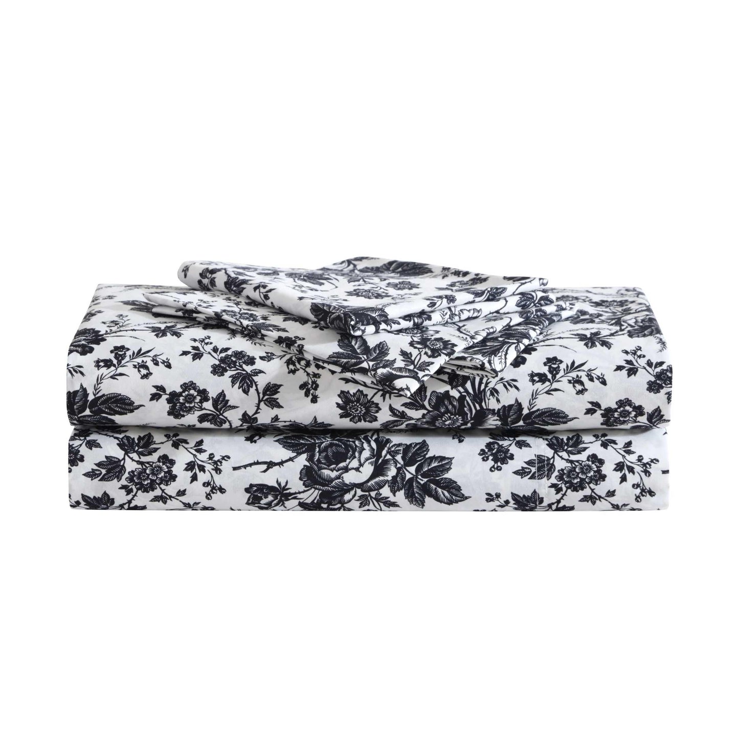 Betsey Johnson - Full Size Sheet Set, Ultra-Soft & Lightweight Bedding with Pillowcases, Fully Elastic Fitted Sheet, Deep Pocket, Floral Room Decor (Betsey's Toile Black)