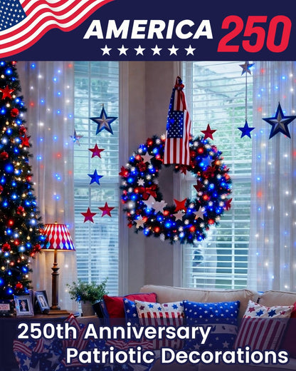 4 Pack 20FT 60LED Red White and Blue Battery Operated Fairy Lights with Timer, 4th of July Battery String Lights Waterproof Outdoor Indoor, Battery Twinkle Lights Independence Day Memorial Day Decor