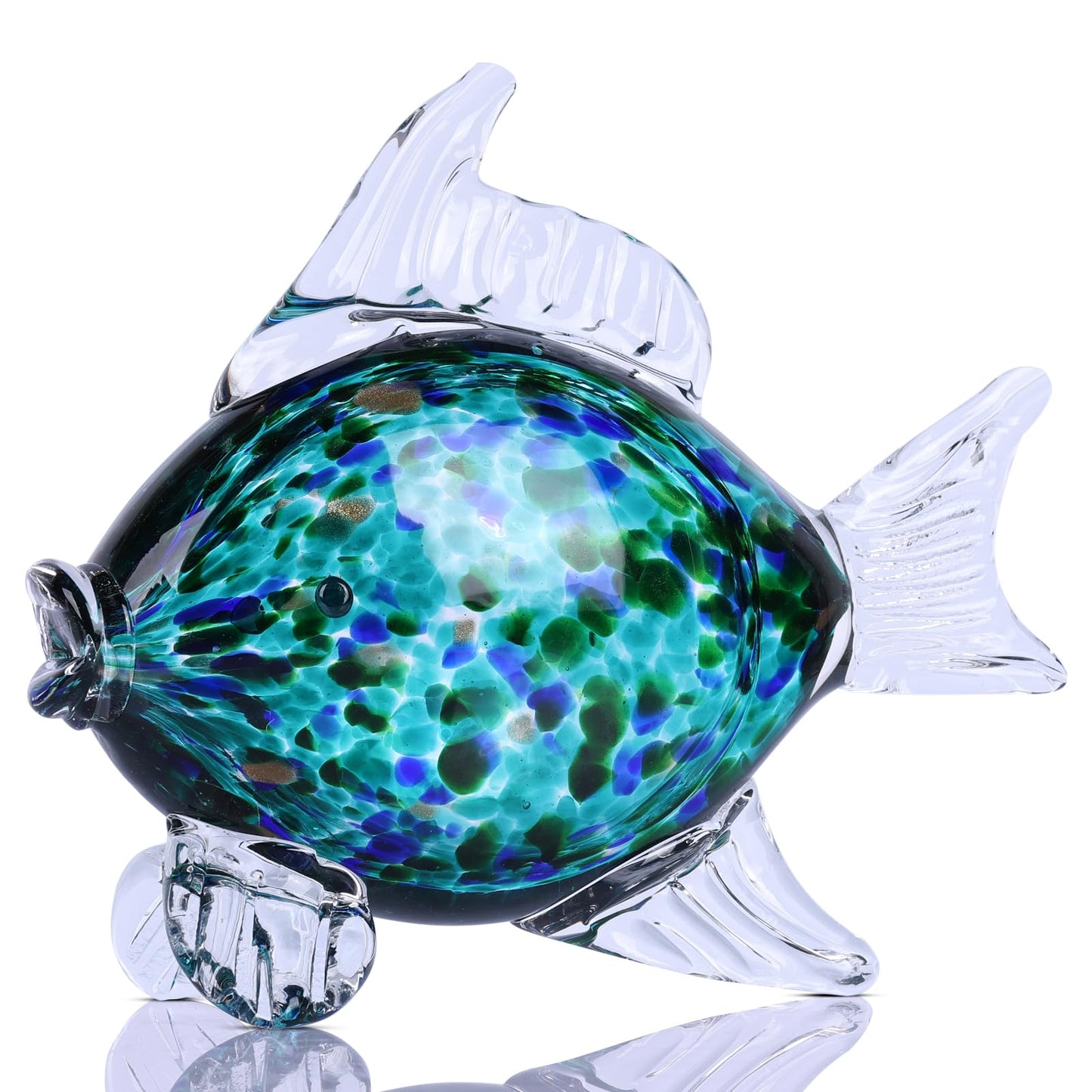 LINYTHER Large Glass Fish Figurine for Home Decor, Hand Blown Art Glass Ocean Animal Statue, Decorative Coastal and Beach Themed Sculpture for Table, Shelf, Bathroom, Living Room or Office