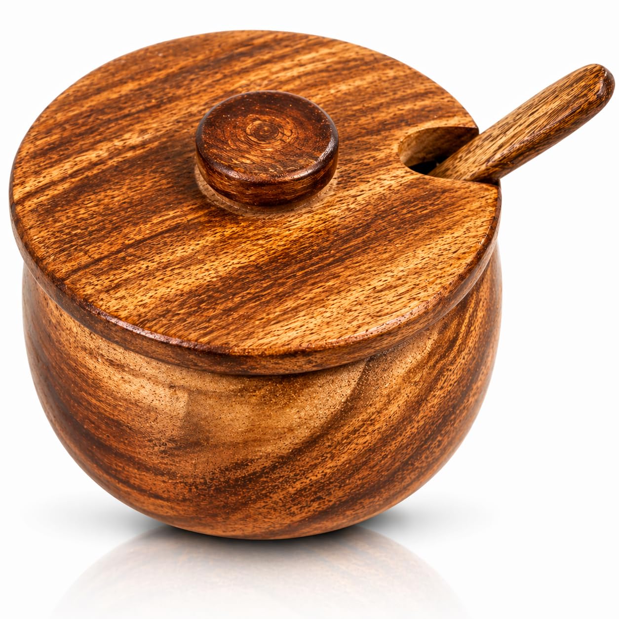 Decorative Rustic Wooden Sugar Bowl & Spoon With Lid Wide Mouth Candy Treat Jar Spice Jar Holder Condiment Nuts Serving Bowl Pot Salt Spice Herb Loose Leaf Tea Storage Container Novelty Home & Kitchen
