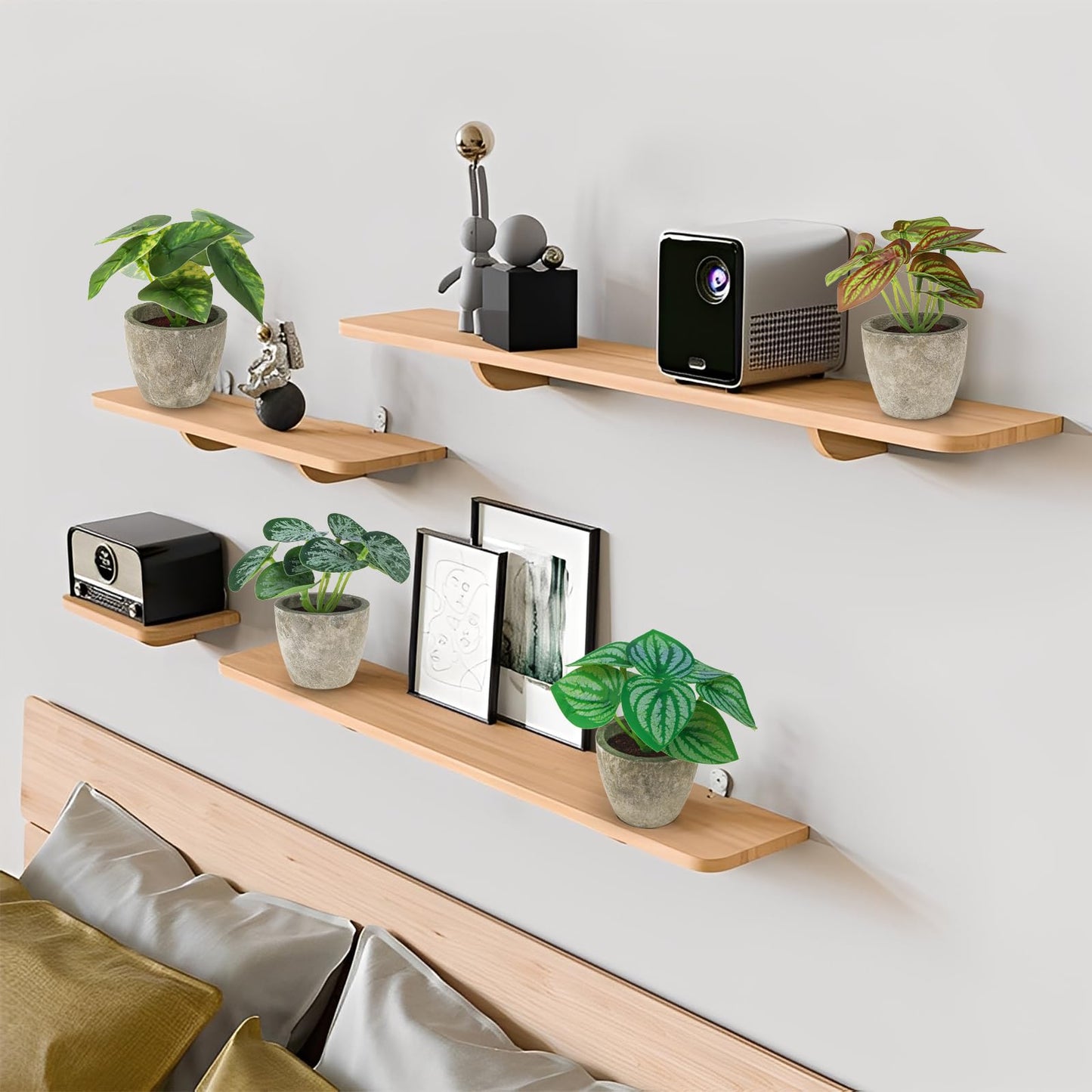 Woration 4Pcs Artificial Plants Potted Small Fake Tropical Faux Greenery Leaves Indoor for Office Desk Shelf Bathroom Home Decorations