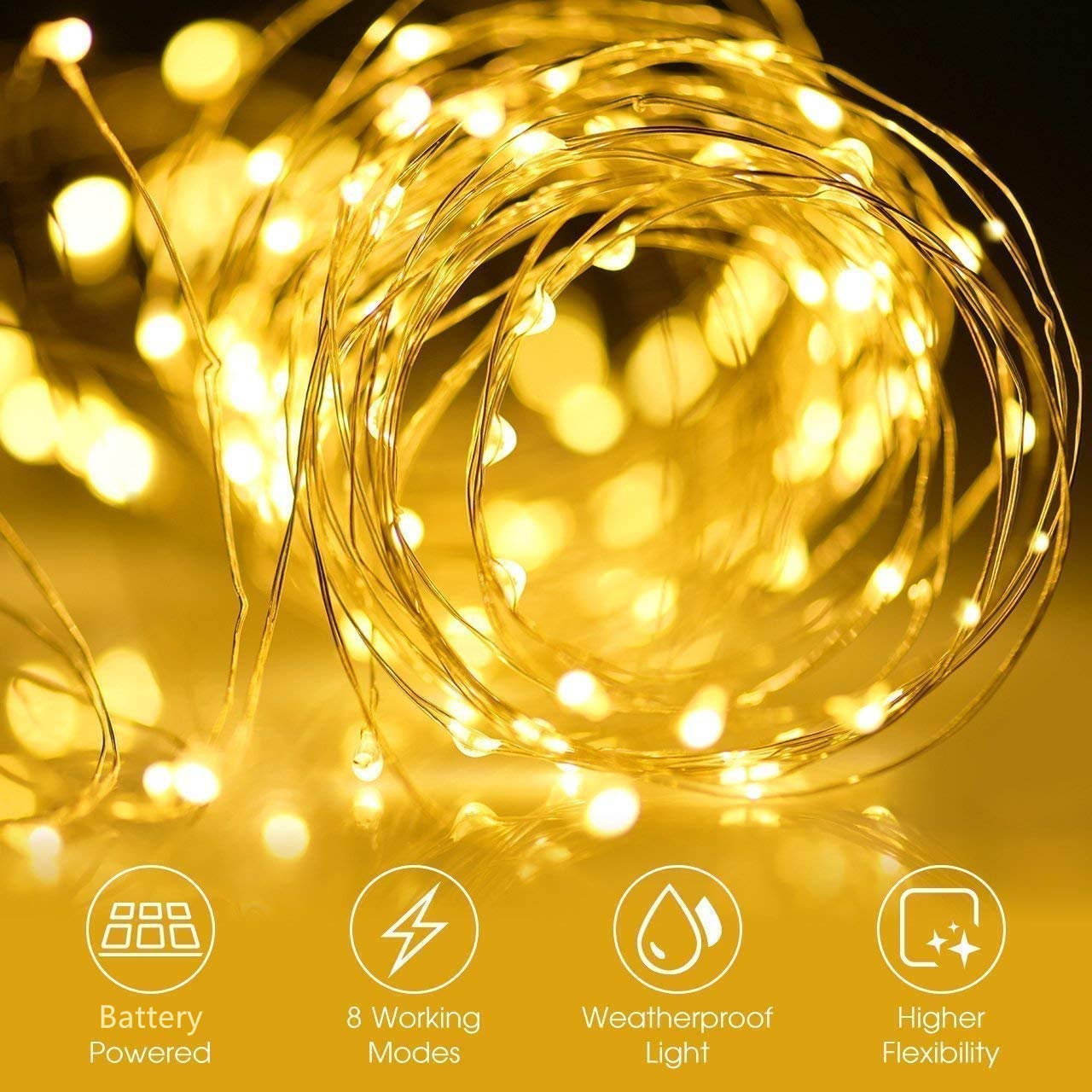ooklee® [2 Pack Fairy Lights Battery Operated, 10M 100 LED String Lights Waterproof Outdoor/Indoor, 8 Modes with Remote Timer, Twinkle Lighting for Gazebo Party Room Garland Xmas Decor (Warm White)