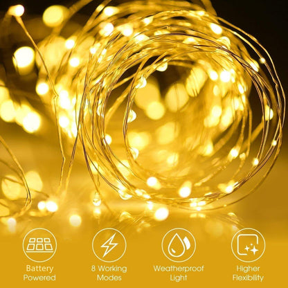 ooklee® [2 Pack Fairy Lights Battery Operated, 10M 100 LED String Lights Waterproof Outdoor/Indoor, 8 Modes with Remote Timer, Twinkle Lighting for Gazebo Party Room Garland Xmas Decor (Warm White)