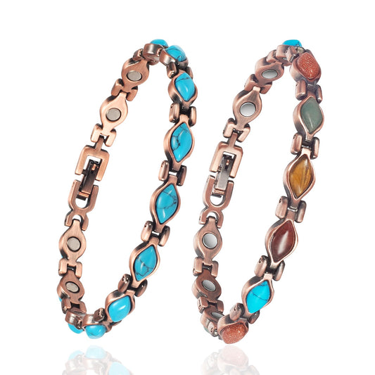 EnerMagiX Copper Bracelets for Women, 2PC Suit Color Turquoise Magnetic Bracelets, Copper Jewelry Gifts