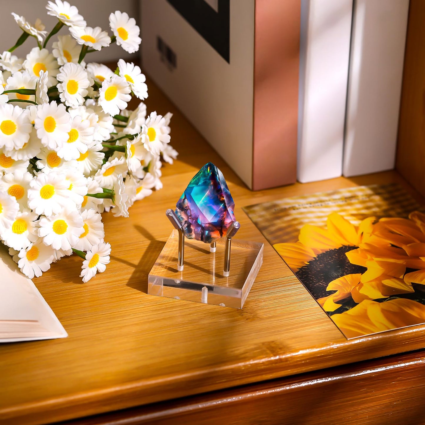 Weysat 4 Pack Clear Acrylic Display Stand, Metal 3 Peg Rock Display Easel Stands for Fossil Coral Crystal Geodes Rock Mineral Agate Small Collectibles Acrylic Holder
